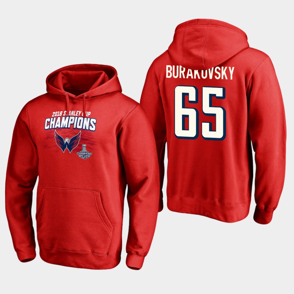 NHL Men Washington capitals #65 andre burakovsky 2018 stanley cup champions pullover hoodie->washington capitals->NHL Jersey